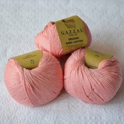 Gazzal Fancy Yarns Моточная пряжа Organic Baby Cotton материал  органическиий хлопок цвет розовый коралл 425