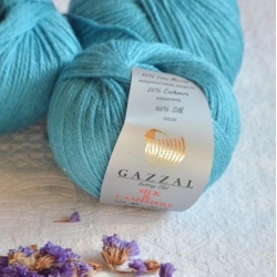 Gazzal  Моточная пряжа Silk&Cashmere  материал  кашемир+шелк цвет тиффани 454